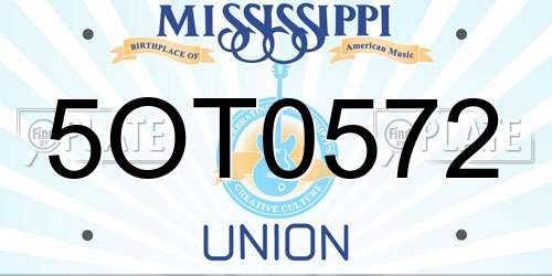 5OT0572 Mississippi License Plate