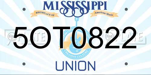 5OT0822 Mississippi License Plate