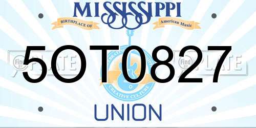 5OT0827 Mississippi License Plate