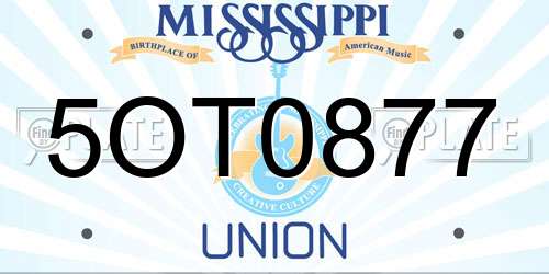 5OT0877 Mississippi License Plate