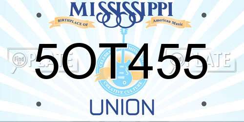 5OT455 Mississippi License Plate