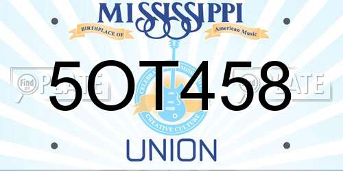 5OT458 Mississippi License Plate