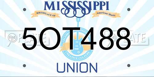 5OT488 Mississippi License Plate