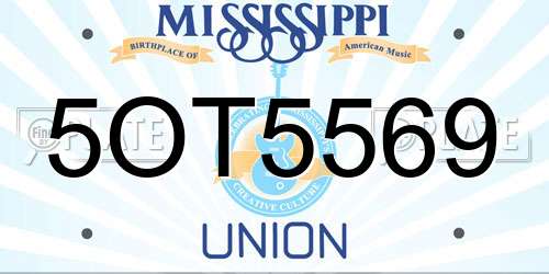 5OT5569 Mississippi License Plate