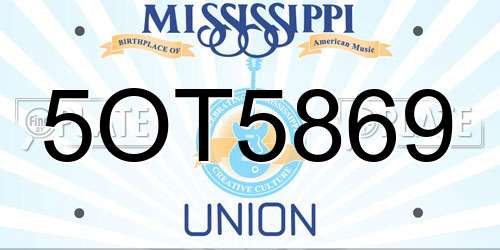 5OT5869 Mississippi License Plate
