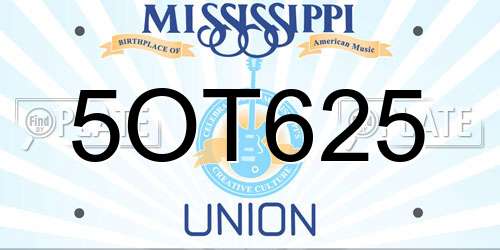 5OT625 Mississippi License Plate