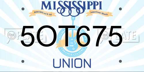 5OT675 Mississippi License Plate