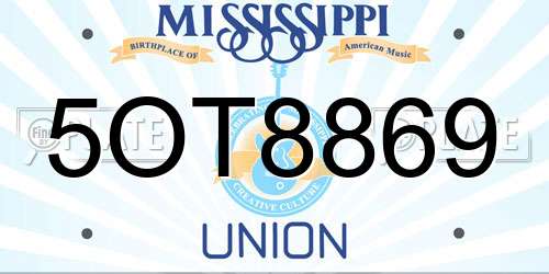 5OT8869 Mississippi License Plate