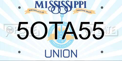 5OTA55 Mississippi License Plate