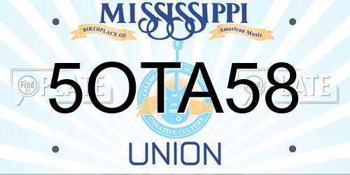 5OTA58 Mississippi License Plate