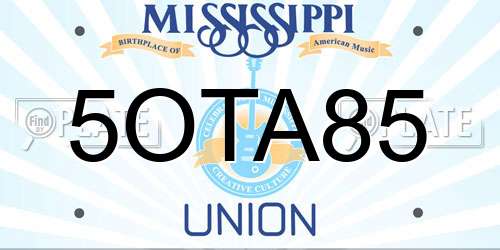 5OTA85 Mississippi License Plate