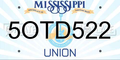 5OTD522 Mississippi License Plate