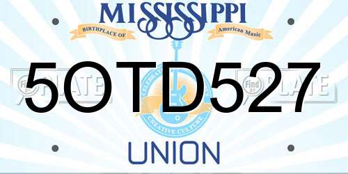 5OTD527 Mississippi License Plate