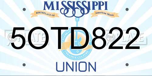 5OTD822 Mississippi License Plate