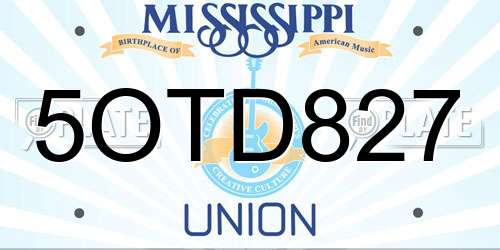 5OTD827 Mississippi License Plate