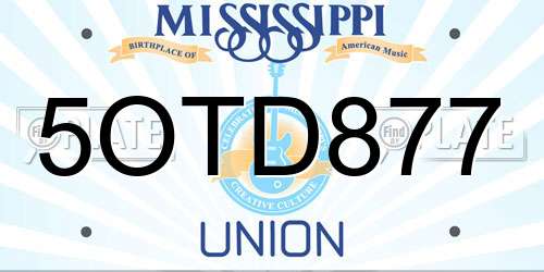 5OTD877 Mississippi License Plate