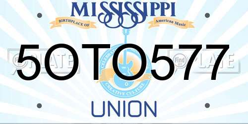 5OTO577 Mississippi License Plate