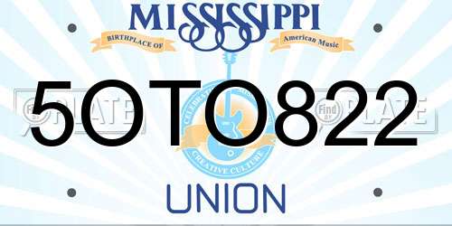 5OTO822 Mississippi License Plate