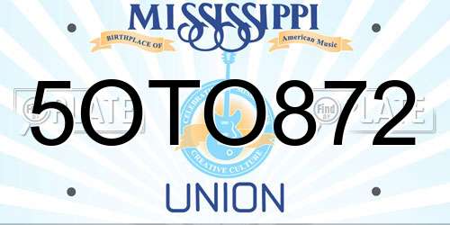 5OTO872 Mississippi License Plate