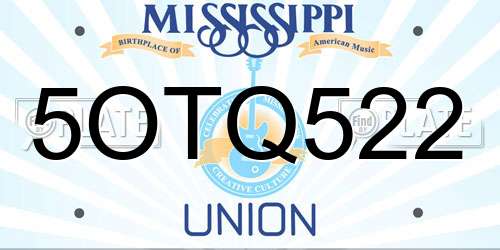 5OTQ522 Mississippi License Plate