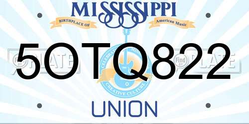 5OTQ822 Mississippi License Plate