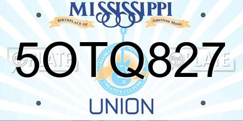 5OTQ827 Mississippi License Plate