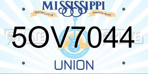 5OV7044 Mississippi License Plate