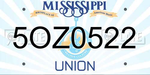 5OZ0522 Mississippi License Plate