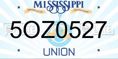 5OZ0527 Mississippi License Plate