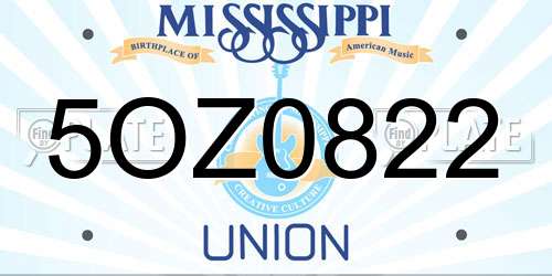 5OZ0822 Mississippi License Plate