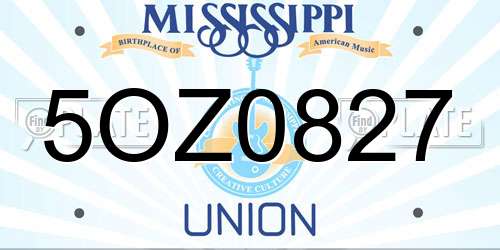 5OZ0827 Mississippi License Plate