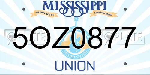 5OZ0877 Mississippi License Plate