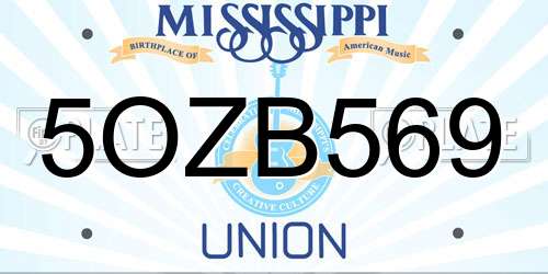 5OZB569 Mississippi License Plate