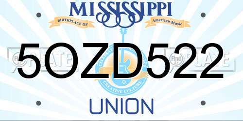 5OZD522 Mississippi License Plate