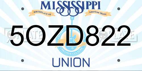 5OZD822 Mississippi License Plate
