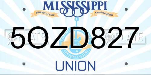 5OZD827 Mississippi License Plate