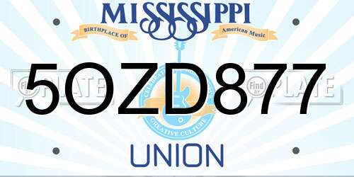 5OZD877 Mississippi License Plate