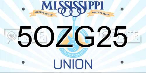 5OZG25 Mississippi License Plate