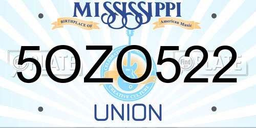 5OZO522 Mississippi License Plate