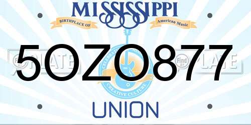 5OZO877 Mississippi License Plate