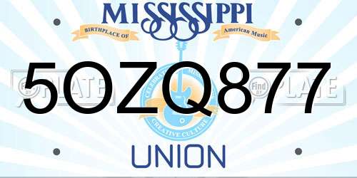 5OZQ877 Mississippi License Plate