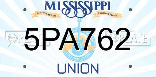 5PA762 Mississippi License Plate