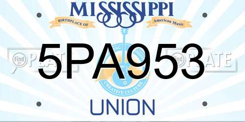 5PA953 Mississippi License Plate