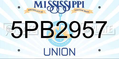 5PB2957 Mississippi License Plate