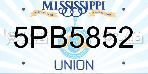 5PB5852 Mississippi License Plate