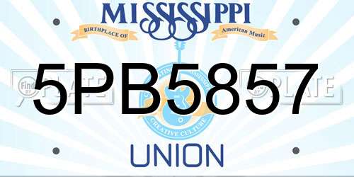 5PB5857 Mississippi License Plate