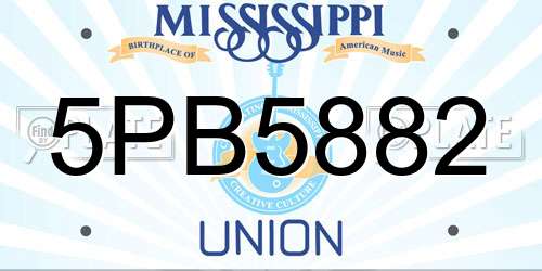 5PB5882 Mississippi License Plate