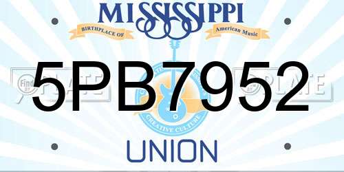 5PB7952 Mississippi License Plate