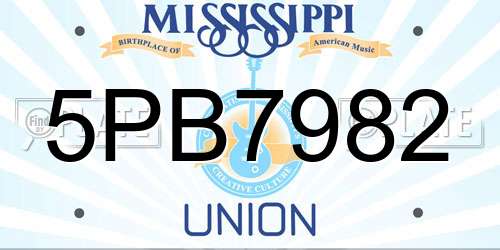 5PB7982 Mississippi License Plate
