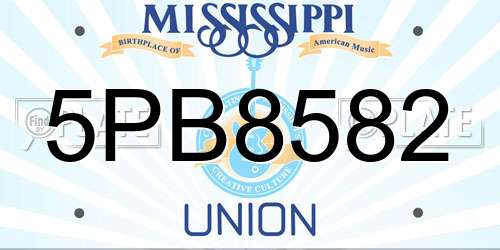 5PB8582 Mississippi License Plate